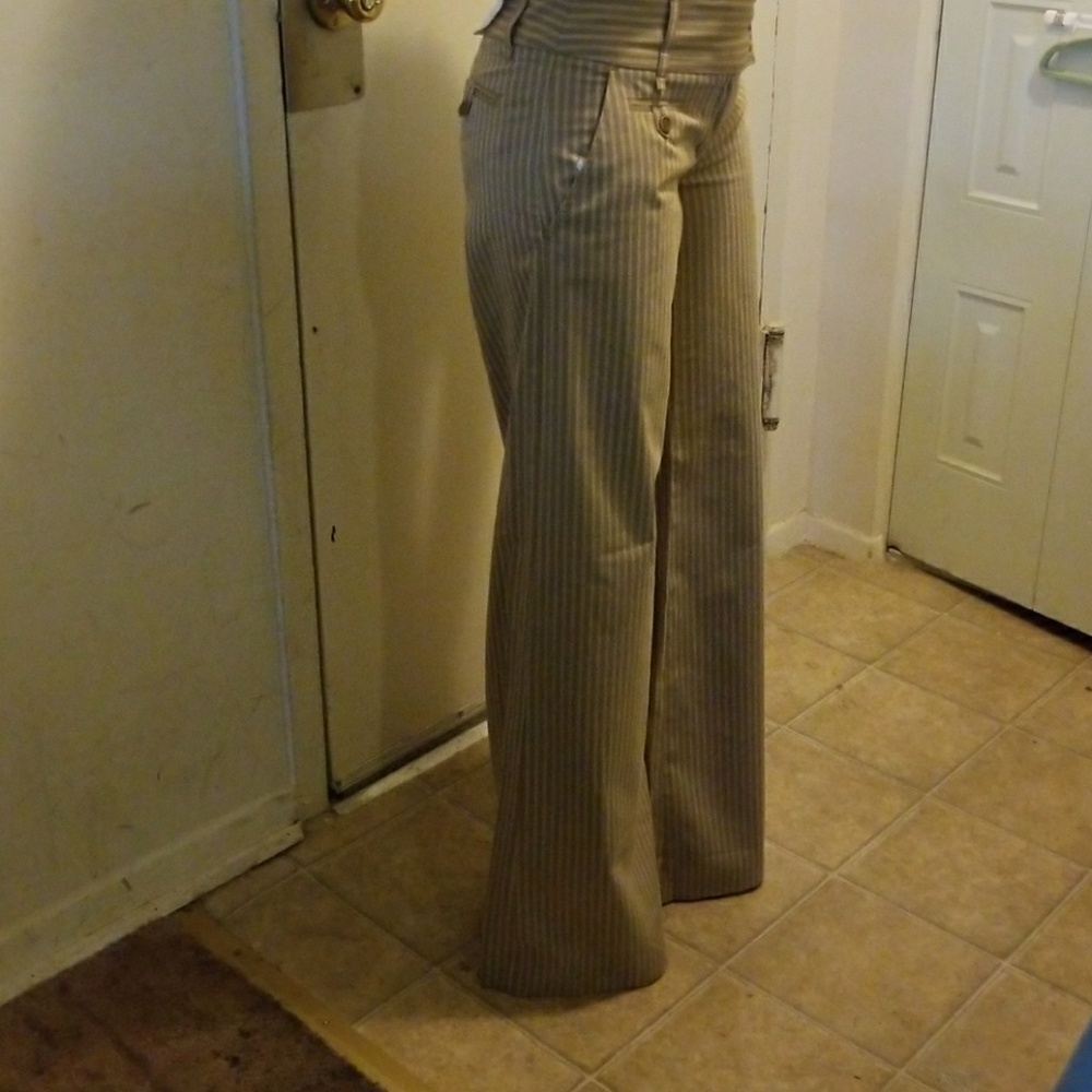 BCBG Tan Striped Wide Leg Pants